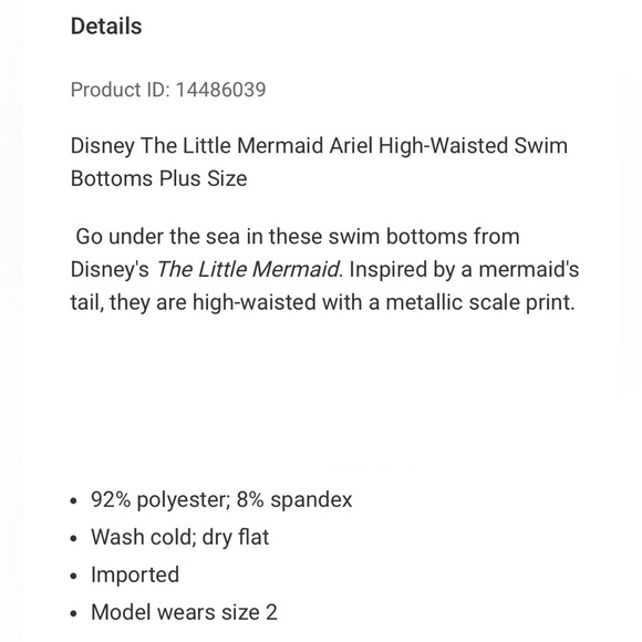 Hot Topic Sz 1 Disney The Little Mermaid Ariel Swim Bottoms Women’s XL, 14/16 - Picture 12 of 13